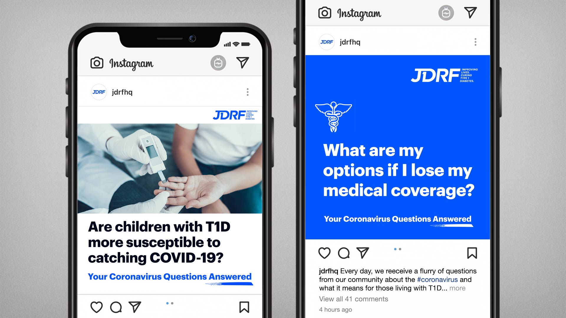 JDRF 'Coronavirus Questions Answered' Social Media Shareable Graphics